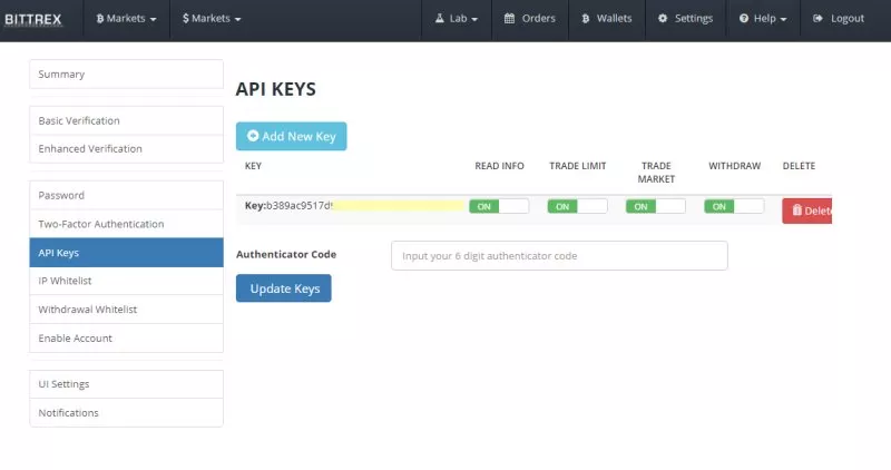 Bitrex API Keys